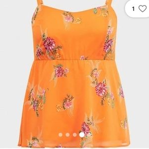 Torrid size 4 chiffon orange floral babydoll cami top
